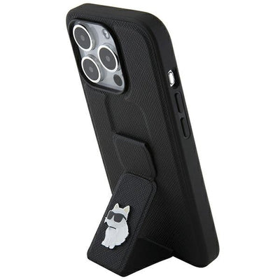 Karl Lagerfeld Gripstand Saffiano Choupette Pins case for iPhone 14 Pro - black