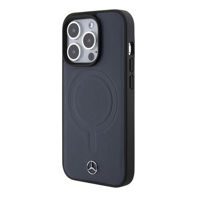 Mercedes Smooth Leather MagSafe case for iPhone 15 Pro - navy blue