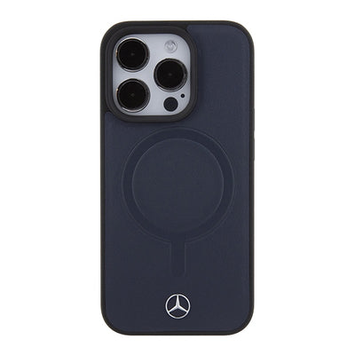 Mercedes Smooth Leather MagSafe case for iPhone 15 Pro - navy blue