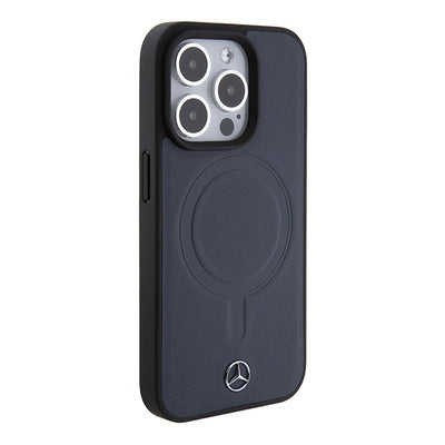 Mercedes Smooth Leather MagSafe case for iPhone 15 Pro - navy blue