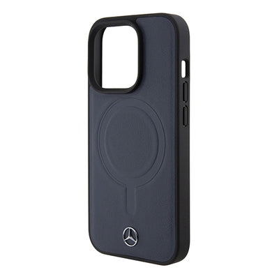 Mercedes Smooth Leather MagSafe case for iPhone 15 Pro - navy blue