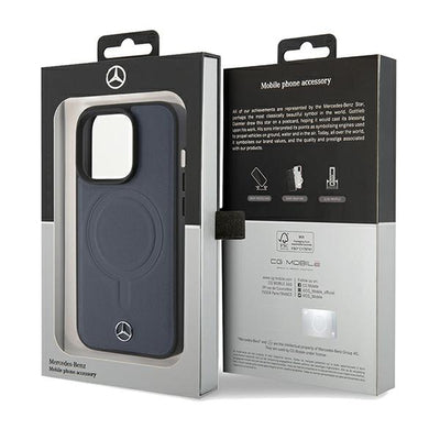 Mercedes Smooth Leather MagSafe case for iPhone 15 Pro - navy blue