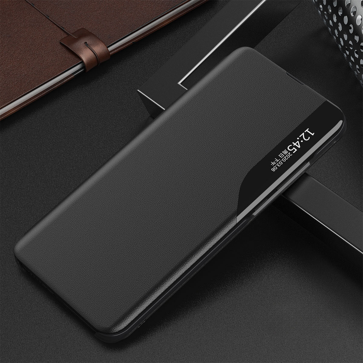 Eco Leather View Case for Xiaomi POCO C65 / Redmi 13C with flap - black — Hurtel