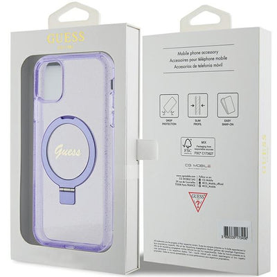 Guess Ring Stand Script Glitter MagSafe case for iPhone 11 / Xr - purple