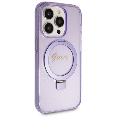 Guess Ring Stand Script Glitter MagSafe case for iPhone 13 Pro / 13 - purple