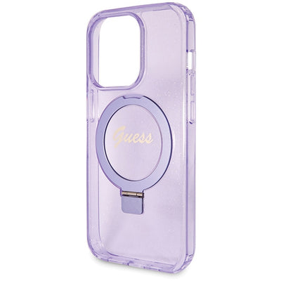 Guess Ring Stand Script Glitter MagSafe case for iPhone 13 Pro / 13 - purple