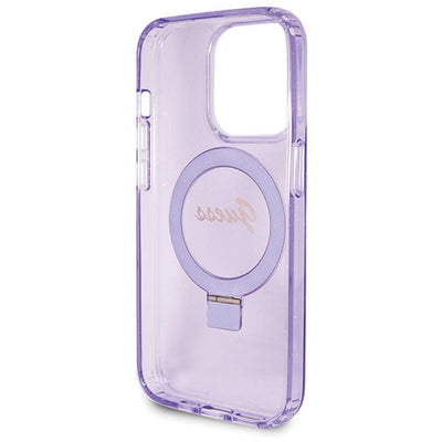 Guess Ring Stand Script Glitter MagSafe case for iPhone 13 Pro / 13 - purple