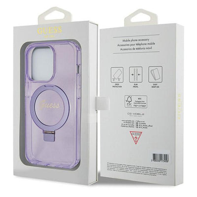 Guess Ring Stand Script Glitter MagSafe case for iPhone 13 Pro Max - purple