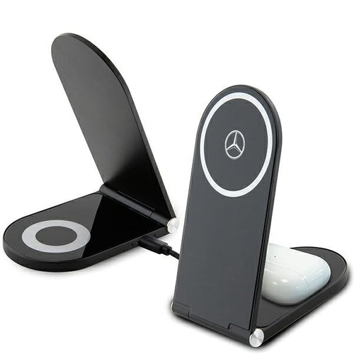Mercedes Silver Stars MagSafe foldable 2in1 15W inductive charger - black