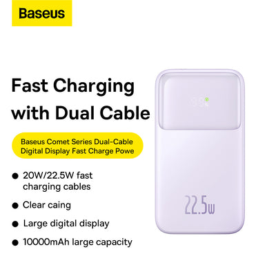 Baseus Comet Series powerbank with display 10000mAh 22.5W - purple + USB-A / USB-C cable
