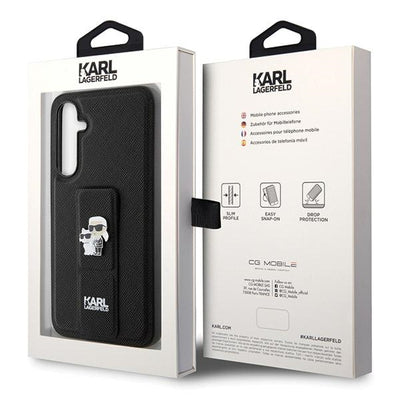 Karl Lagerfeld Gripstand Saffiano Karl&Choupette Pins case for Samsung Galaxy S23 FE - black