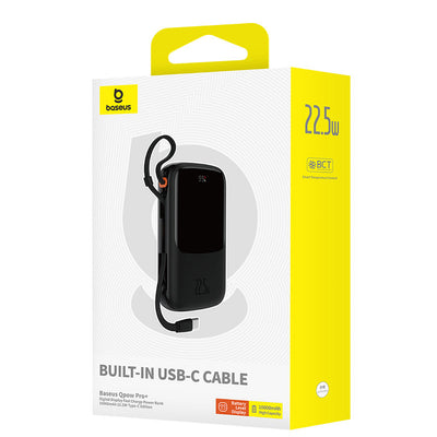 Baseus Qpow Pro+ 10000mAh 22.5W powerbank with built-in USB-C cable and display - black