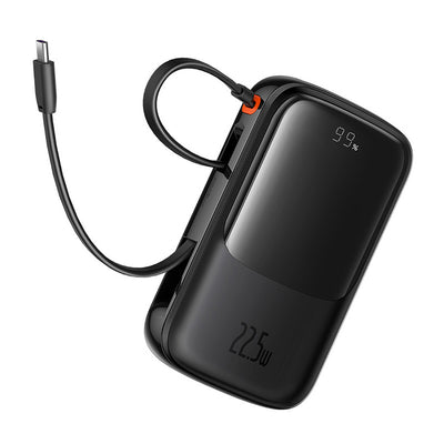 Baseus Qpow Pro+ 10000mAh 22.5W powerbank with built-in USB-C cable and display - black