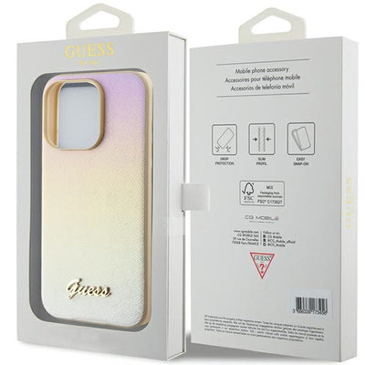 Guess Saffiano Iridescent Script case for iPhone 14 Pro - gold