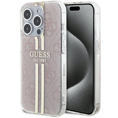 Guess IML 4G Gold Stripe case for iPhone 14 Pro Max - pink