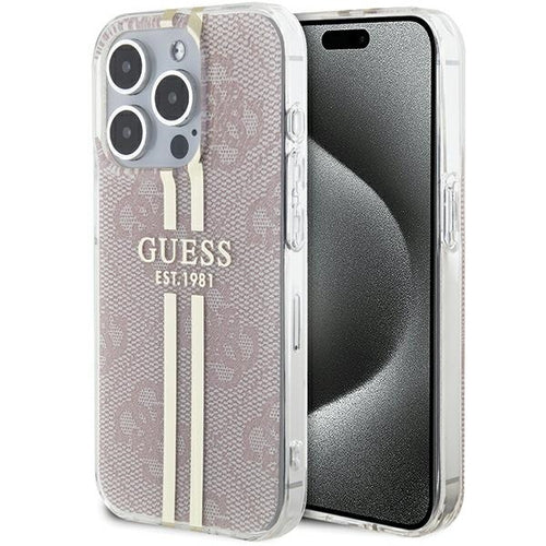Guess IML 4G Gold Stripe case for iPhone 14 Pro Max - pink