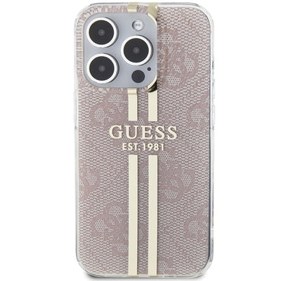 Guess IML 4G Gold Stripe case for iPhone 14 Pro Max - pink