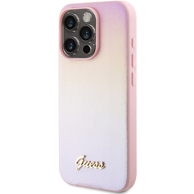 Guess Saffiano Iridescent Script case for iPhone 14 Pro Max - pink