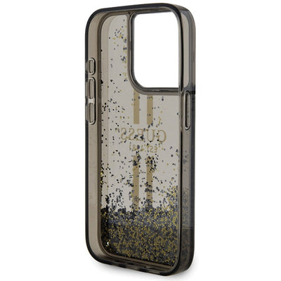 Guess Liquid Glitter Gold Stripes case for iPhone 15 Pro - black
