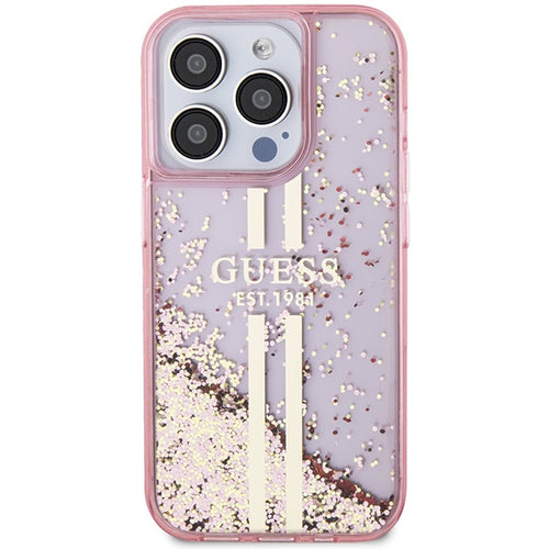 Guess Liquid Glitter Gold Stripes case for iPhone 15 Pro - pink
