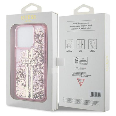 Guess Liquid Glitter Gold Stripes case for iPhone 15 Pro - pink