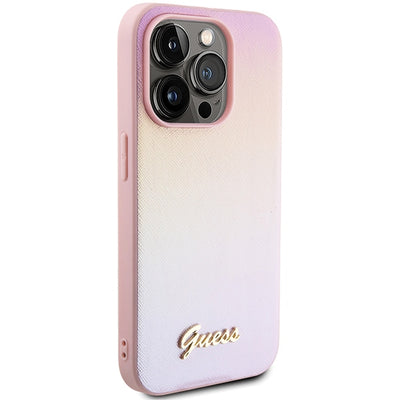 Guess Saffiano Iridescent Script case for iPhone 15 Pro - pink