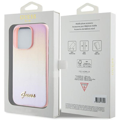 Guess Saffiano Iridescent Script case for iPhone 15 Pro - pink