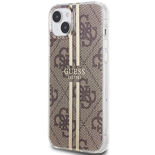 Guess IML 4G Gold Stripe case for iPhone 15 Plus / 14 Plus - brown