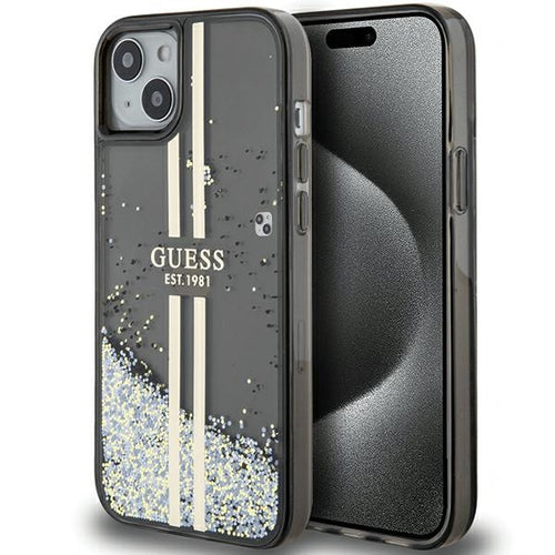 Guess Liquid Glitter Gold Stripes case for iPhone 15 Plus / 14 Plus - black