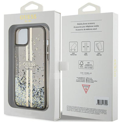 Guess Liquid Glitter Gold Stripes case for iPhone 15 Plus / 14 Plus - black