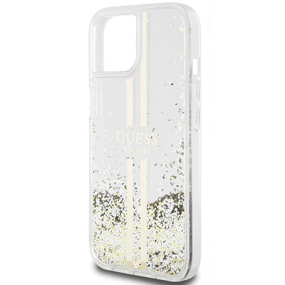 Guess Liquid Glitter Gold Stripes case for iPhone 15 Plus / 14 Plus - transparent