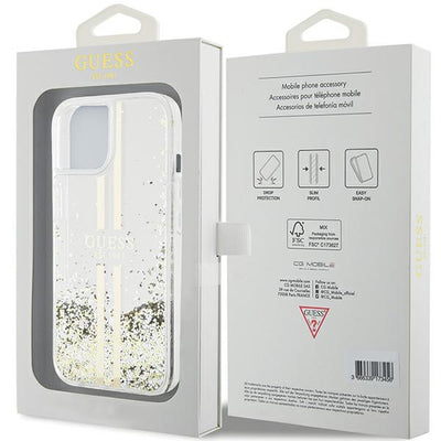 Guess Liquid Glitter Gold Stripes case for iPhone 15 Plus / 14 Plus - transparent