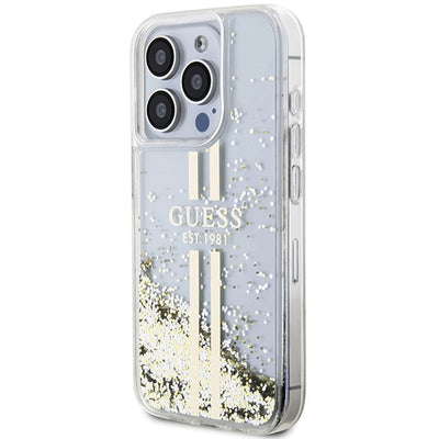 Guess Liquid Glitter Gold Stripes case for iPhone 15 Pro Max - transparent