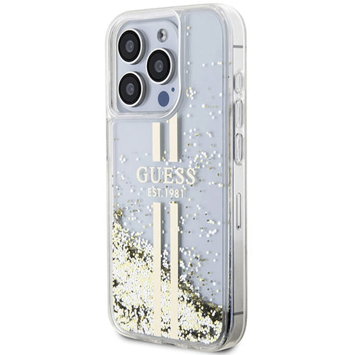 Guess Liquid Glitter Gold Stripes case for iPhone 15 Pro Max - transparent