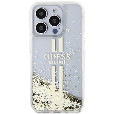 Guess Liquid Glitter Gold Stripes case for iPhone 15 Pro Max - transparent