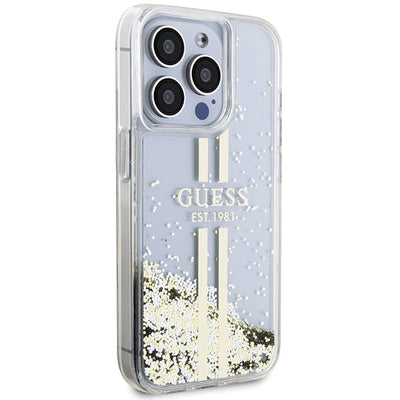 Guess Liquid Glitter Gold Stripes case for iPhone 15 Pro Max - transparent
