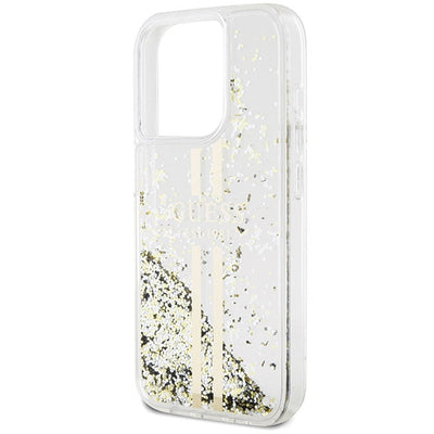 Guess Liquid Glitter Gold Stripes case for iPhone 15 Pro Max - transparent
