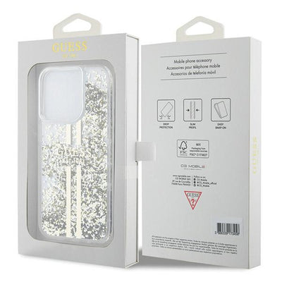 Guess Liquid Glitter Gold Stripes case for iPhone 15 Pro Max - transparent