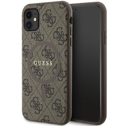 Guess GUHMN61G4GFRW iPhone 11 6.1" / Xr brown/brown hardcase 4G Collection Leather Metal Logo MagSafe