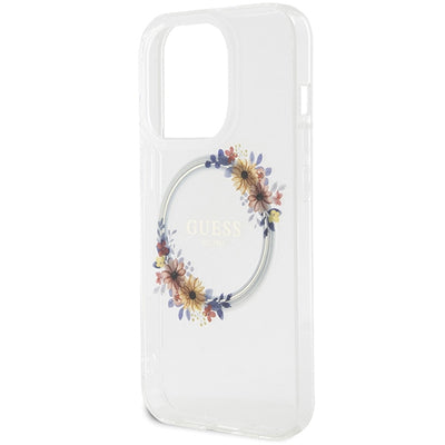 Guess IML Flowers Wreatch MagSafe case for iPhone 15 Pro - transparent