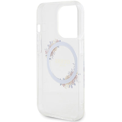Guess IML Flowers Wreatch MagSafe case for iPhone 15 Pro - transparent