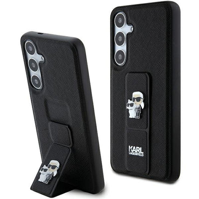 Karl Lagerfeld Gripstand Saffiano Karl&amp;Choupette Pins case for Samsung Galaxy S24+ - black