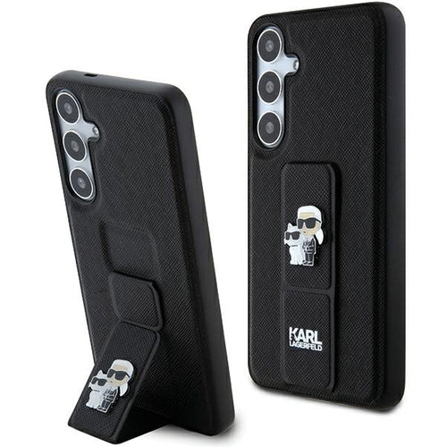 Karl Lagerfeld Gripstand Saffiano Karl&amp;Choupette Pins case for Samsung Galaxy S24+ - black