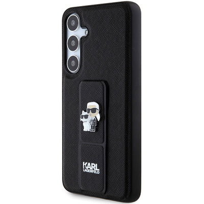 Karl Lagerfeld Gripstand Saffiano Karl&amp;Choupette Pins case for Samsung Galaxy S24+ - black