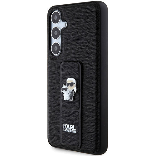 Karl Lagerfeld Gripstand Saffiano Karl&amp;Choupette Pins case for Samsung Galaxy S24+ - black