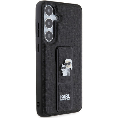 Karl Lagerfeld Gripstand Saffiano Karl&amp;Choupette Pins case for Samsung Galaxy S24+ - black