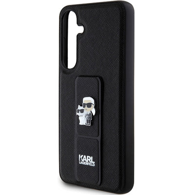 Karl Lagerfeld Gripstand Saffiano Karl&amp;Choupette Pins case for Samsung Galaxy S24+ - black