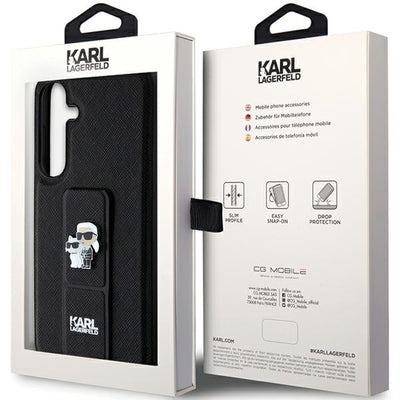 Karl Lagerfeld Gripstand Saffiano Karl&amp;Choupette Pins case for Samsung Galaxy S24+ - black