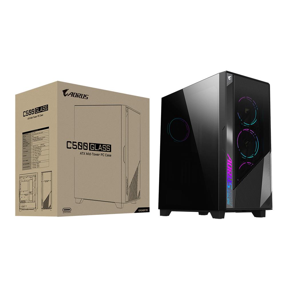 Case GIGABYTE AORUS C500 GLASS MidiTower Not included ATX EATX MicroATX MiniITX Colour Black GB-AC500GST