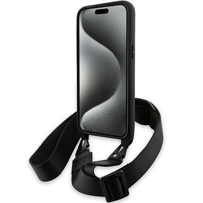 BMW M Edition Carbon Tricolor Lines &amp; Strap case for iPhone 15 Pro - black